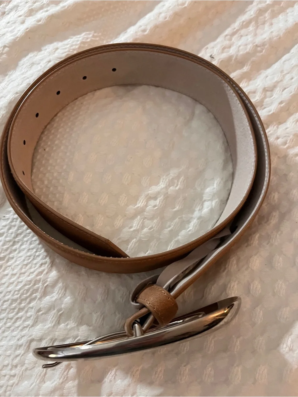 Vince Camuto Tan Suede Belt with Silver Oval Buckle